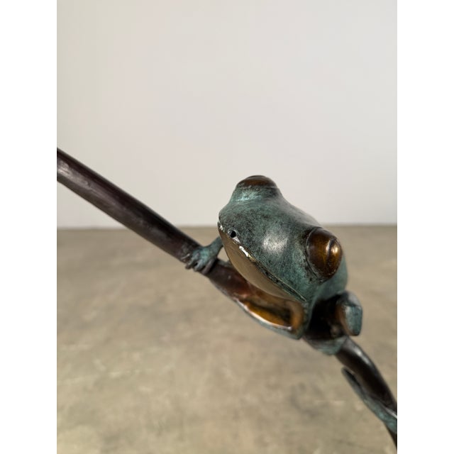 Bronze Frog Fountain Sculpture, 30” Tall, Verdigris Garden Water Feature For Sale - Image 11 of 14