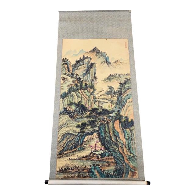 Mid 20th Century Hand Painted Chinese Hanging Scroll For Sale