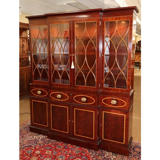 1990s Kindel Masterworks Winterthur Mahogany Inlaid Bookcase Cabinet Breakfront For Sale In New York - Image 6 of 18