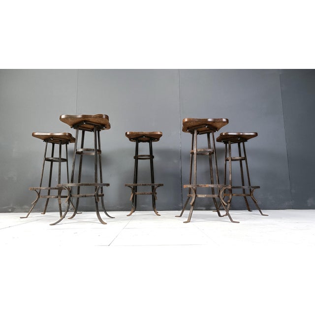 Vintage Brutalist Bar Stools, 1970s, Set of 5, in Very Good conditions. Designed 1970 to 1979