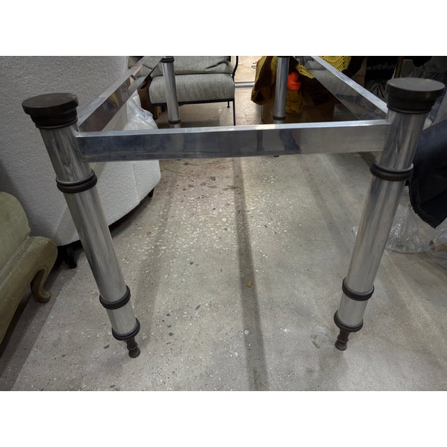 Mid-Century Modern 1960s French Maison Jansen Attributed Steel and Bronze Table With Glass Top For Sale - Image 3 of 10