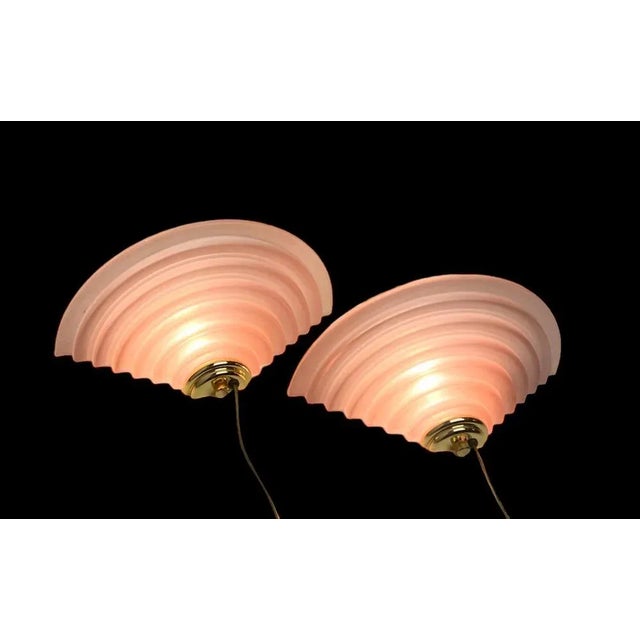 Stepped Glass Salmon Pink and Brass Glass Wall Lamps, 1980s, Set of 2 For Sale - Image 11 of 12