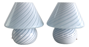 Vintage Italian Mushroom Table Lamps in Blue Swirl Glass, 1970s, Set of 2