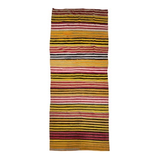 Vintage Turkish Kilim Runner, Handwoven Wool, Mid-20th Century, Stripe Pattern For Sale