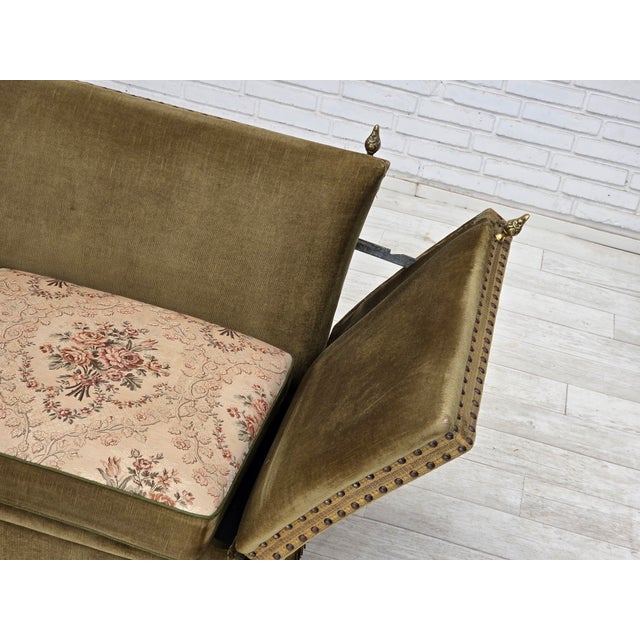 Green Danish 2-Seater Spanish Drop Arm Sofa in Furniture Velour, 1970s For Sale - Image 8 of 18