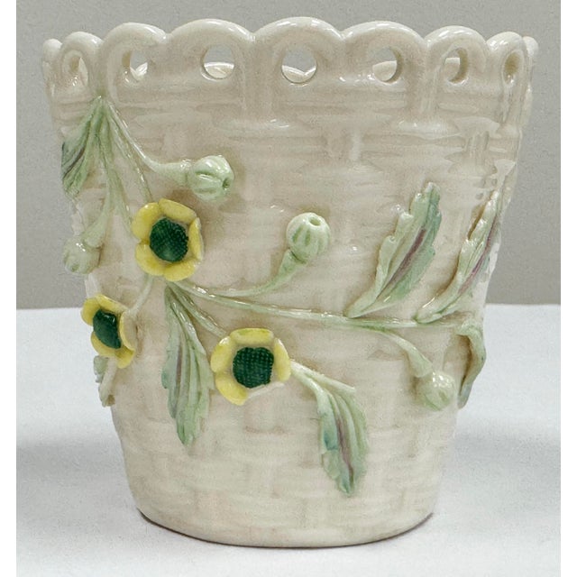 Figurative Vintage Belleek Ireland Porcelain Floral Basketweave Motif Spill Vase For Sale - Image 3 of 8