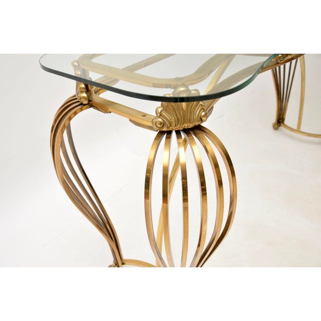 Gold Vintage Italian Brass and Glass Console Table, 1960s For Sale - Image 8 of 11