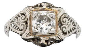Art Deco 18k Two-Tone Diamond Filigree Engagement Ring