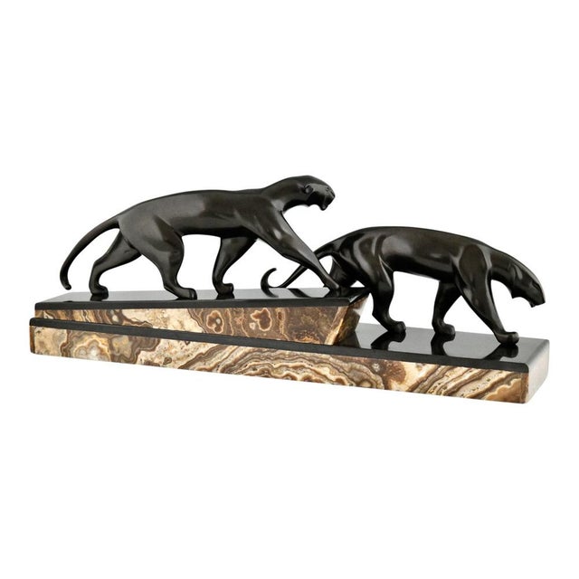 Michel Decoux, Art Deco Panther Sculpture, 1920s, Bronze on Marble Base For Sale - Image 3 of 13