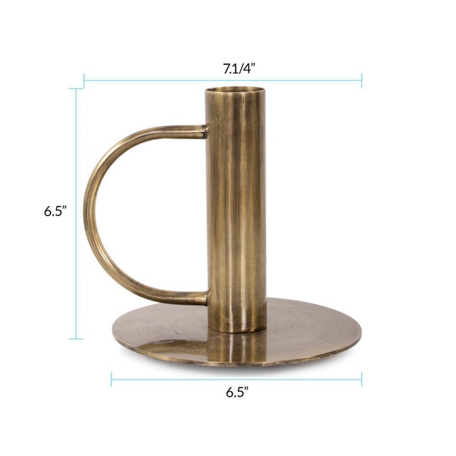Italo Tall Antique Brass Candle Holder with Handle For Sale - Image 9 of 11