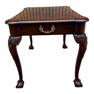 Henkel Harris Chippendale Style Ball and Claw Feet Mahogany Banded Inlaid Carved Side Table.