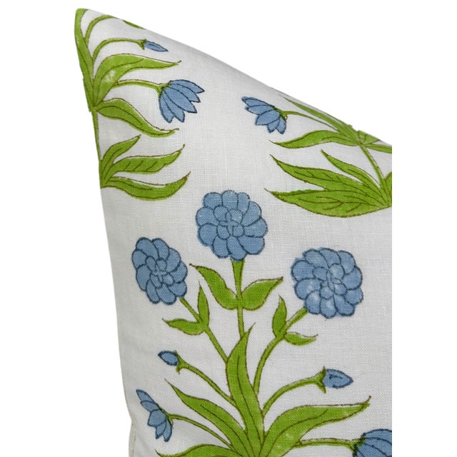 Modern Mughal Linen Pillow Cover in Blue Green, 20x20 Pillow For Sale - Image 3 of 4