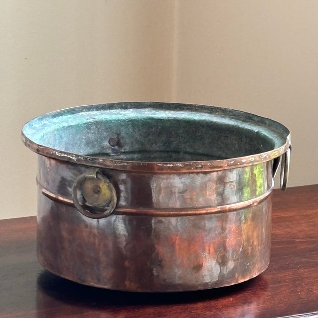 Late 19th Century Antique Hand-Hammered Tinned Copper Pot W/ Ring Handles For Sale - Image 5 of 11