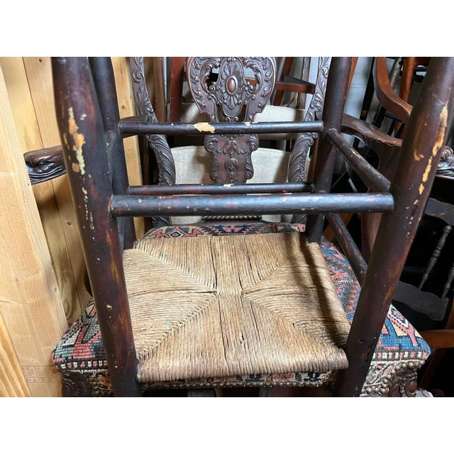 Wood 19th Century Antique Rush Seat Ladder Back Side Chair For Sale - Image 7 of 8
