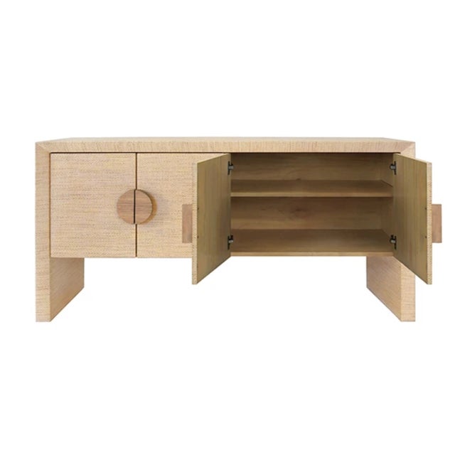 Worlds Away Matthew Izzo Home Colt Natural Grasscloth Four Door Buffet For Sale - Image 4 of 5