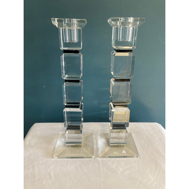 This set of Godinger Shannon crystal candlesticks showcases a bold stacked geometric form crafted in clear, high-quality...