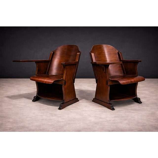 Brown Pair of Auditorium Armchairs in Bentwood, Cimo, 1950s - Lot 140 For Sale - Image 8 of 11