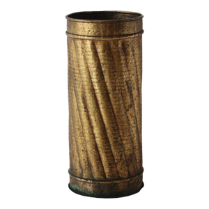 Vintage Italian Style Hammered Brass Cylindrical Textured Spiral Details Umbrella Floor Vase Stand Vintage Mid Century