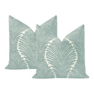 20" Spa Blue Musgrove Chenille Pillows - A Pair For Sale