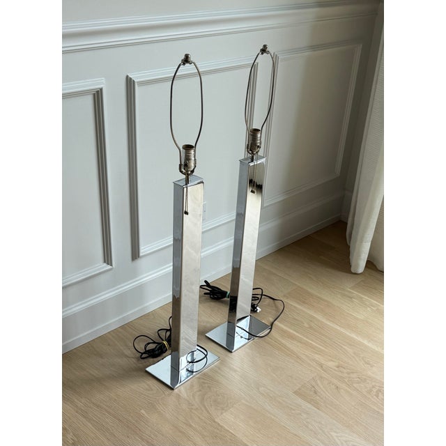 Metal Pair of Late 1970s George Kovacs Architectural Chrome “Skyscraper” Table Lamps For Sale - Image 7 of 8