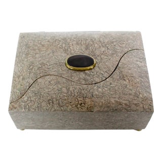 Modernist Marble Clad Rosewood Tabletop Box With Jeweled Detail For Sale