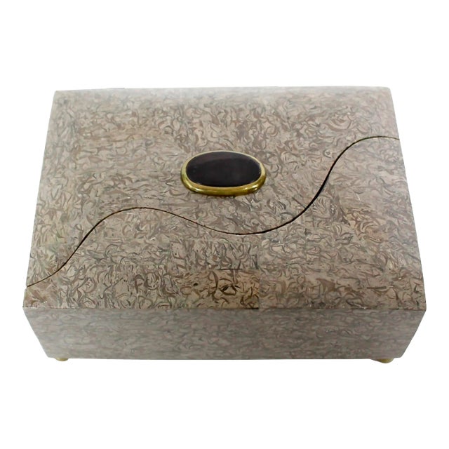 Rosewood Marble-Clad Tabletop Storage Box | Gemstone Detail For Sale