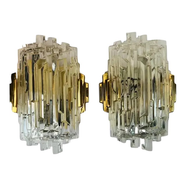 1970s Ice Crystal Hillebrand German Wall Lights - A Pair For Sale