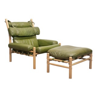 Set of Inca Lounge Chair and Ottoman by Arne Norell for Norell AB, Sweden, 1970s For Sale