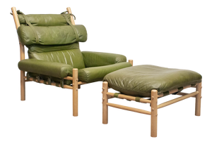 Set of Inca Lounge Chair and Ottoman by Arne Norell for Norell AB, Sweden, 1970s