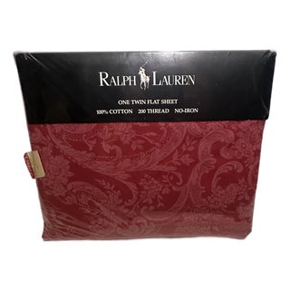 Vintage Ralph Lauren Avery Coastal Red Twin Flat Sheet Made in Usa For Sale