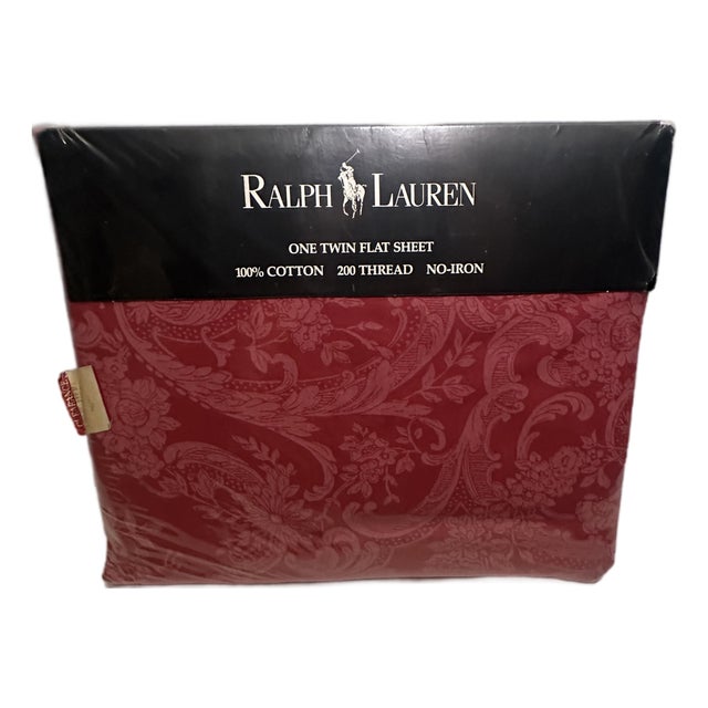 Vintage Ralph Lauren Avery Coastal Red Twin Flat Sheet Made in Usa For Sale