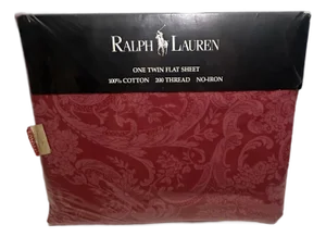 Vintage Ralph Lauren Avery Coastal Red Twin Flat Sheet Made in Usa