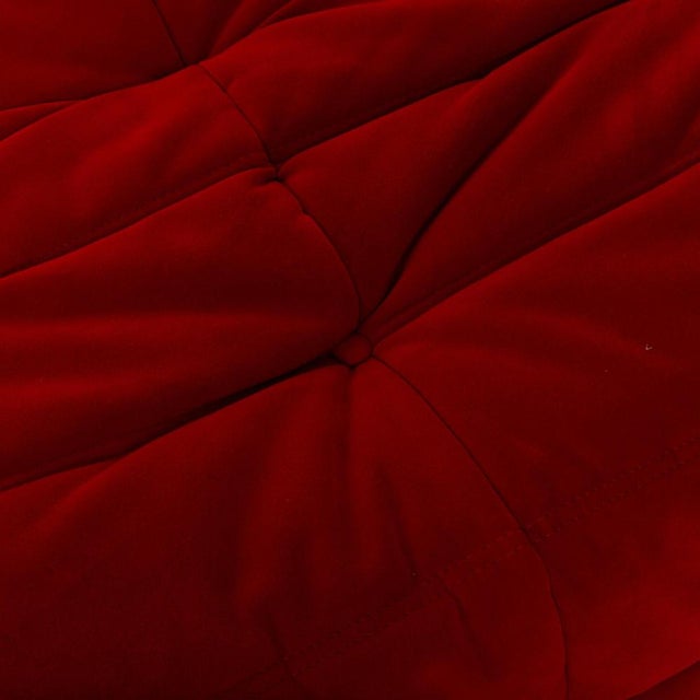 Ligne Roset Togo Stool in Alcantara Red Coral Fabric by Michel Ducaroy for Ligne Roset For Sale - Image 4 of 10