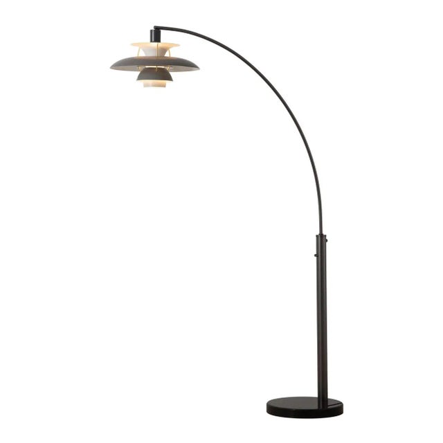 Mid-Century Modern Palm Springs 1 Light Arc Floor Lamp - 87", Gunmetal & Gray Tonal Shades, Marble Base, Dimmer Switch For Sale - Image 3 of 12
