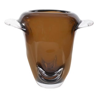 Smokey Umber Flared Edged Glass Vase- Short For Sale