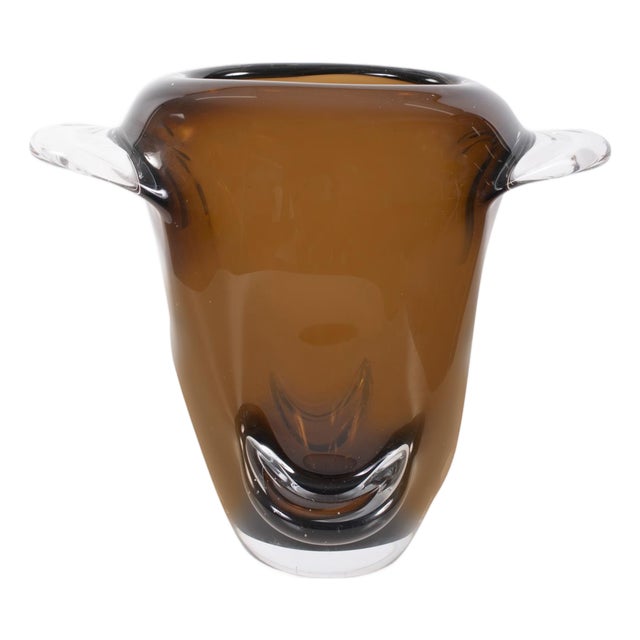 Smokey Umber Flared Edged Glass Vase- Short For Sale