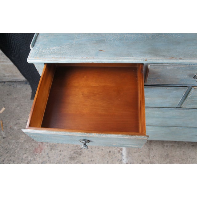 Late 20th Century Woodbridge Furniture Marseille Scrubbed Blue Chest of Drawers Dresser , Attributed For Sale - Image 11 of 12