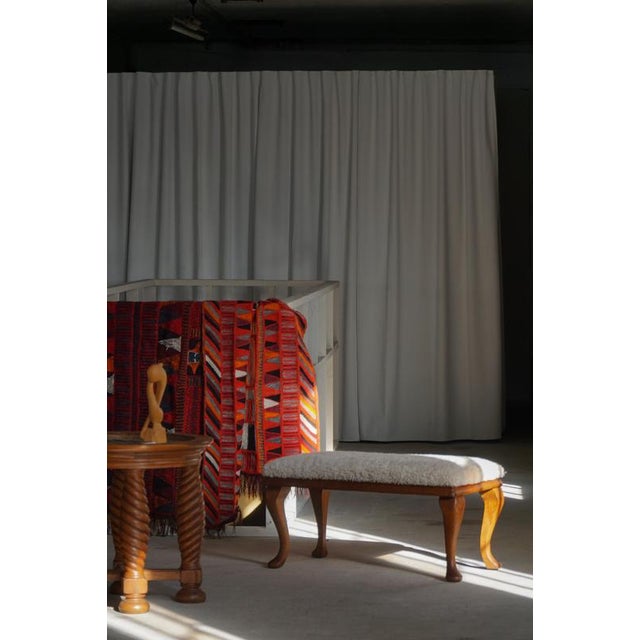 Danish Rococo Style Bench with Cabriole Legs and Lambswool Seat, 1920s For Sale - Image 6 of 18