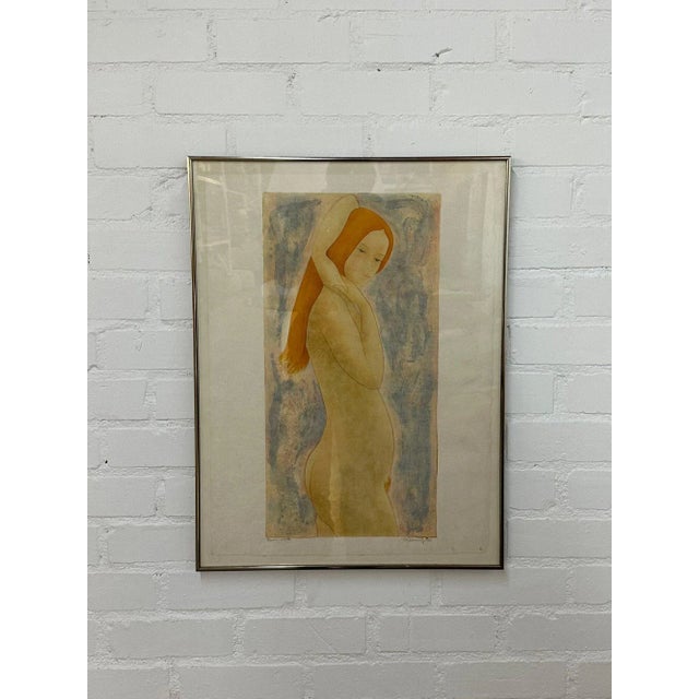 Orange 1970s Modern Nude Signed Lithograph For Sale - Image 8 of 8