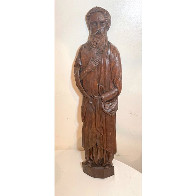 Folk Art 1920s Large Antique Religious Hand Carved Wood Moses Folk Art Sculpture Statue Figure For Sale - Image 3 of 9