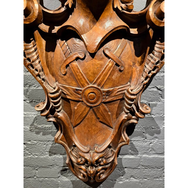 19th Century Hand Carved Heraldic Wall Crest W/ Armored Knight Motif For Sale - Image 11 of 12
