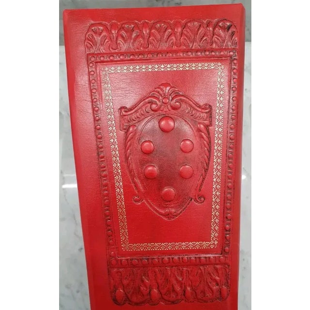 Hollywood Regency Tooled Embossed Leather Style Red Italian Wastebasket For Sale - Image 3 of 7