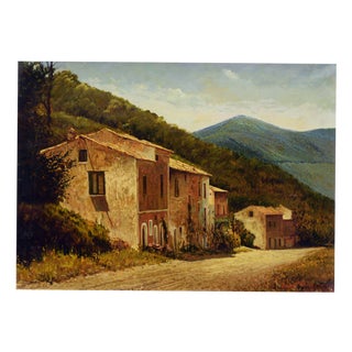 Armando Romano, Rustic Farmhouse Landscape, 1980s, Oil on Canvas For Sale
