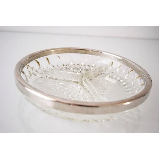 Vintage Mid Century Modern Crystal Glass Bowl With Silver Rim 1950s For Sale In Detroit - Image 6 of 6