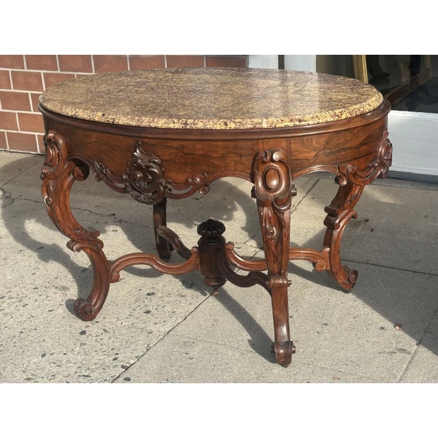Antique Rosewood Rococo Marble Top Center Table For Sale In Los Angeles - Image 6 of 6