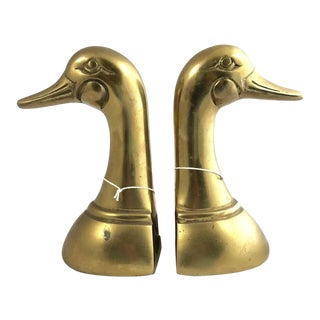 Vintage Mid-Century Modern Brass Mallard Bookends - a Pair For Sale