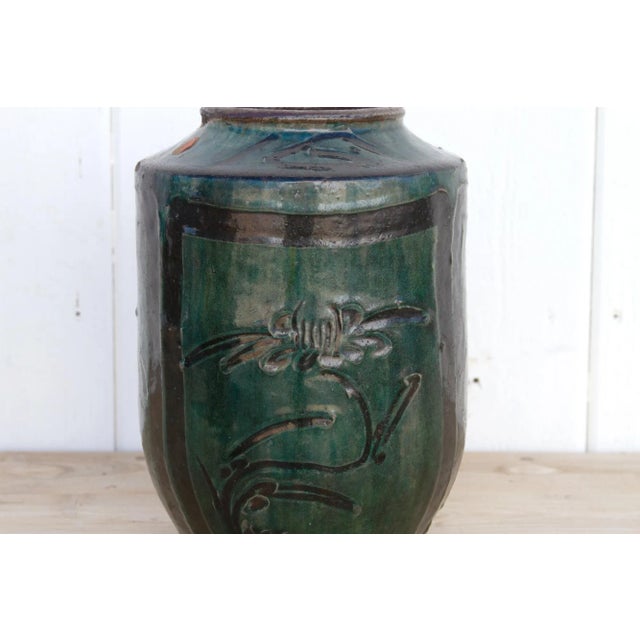 Vintage Emerald Green Glazed Vase For Sale - Image 4 of 8