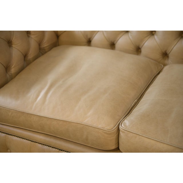 Beige Vintage English Chesterfield Sofa in Beige Leather, 1990s For Sale - Image 8 of 15
