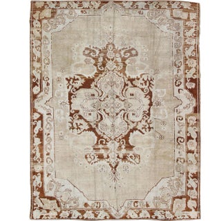 Vintage Turkish Kars Rug With Floral Medallion in Sienna, Mocha, Tan and Bone Colors For Sale
