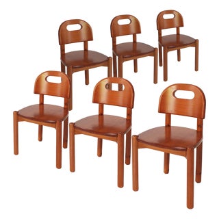 Brutalist Pine Chairs, Spain, 1970s, Set of 6 For Sale